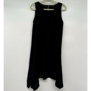 For Cynthia Linen Blend Dress Sz M Black Eyelet Keyhole Sleeveless Hi-Low Hem